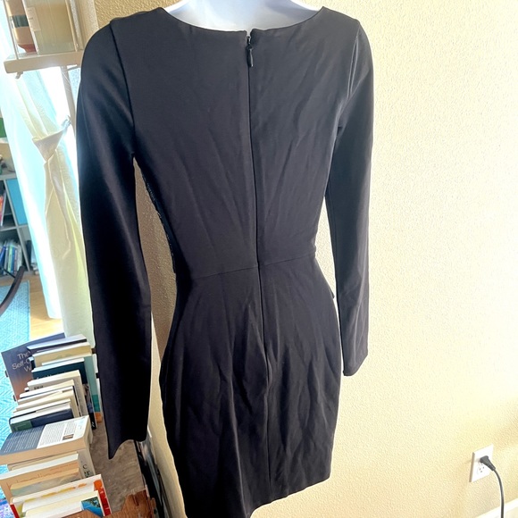 Bebe long sleeve lace black sheath dress w/ semi-peplum waist, XXS - Picture 4 of 8